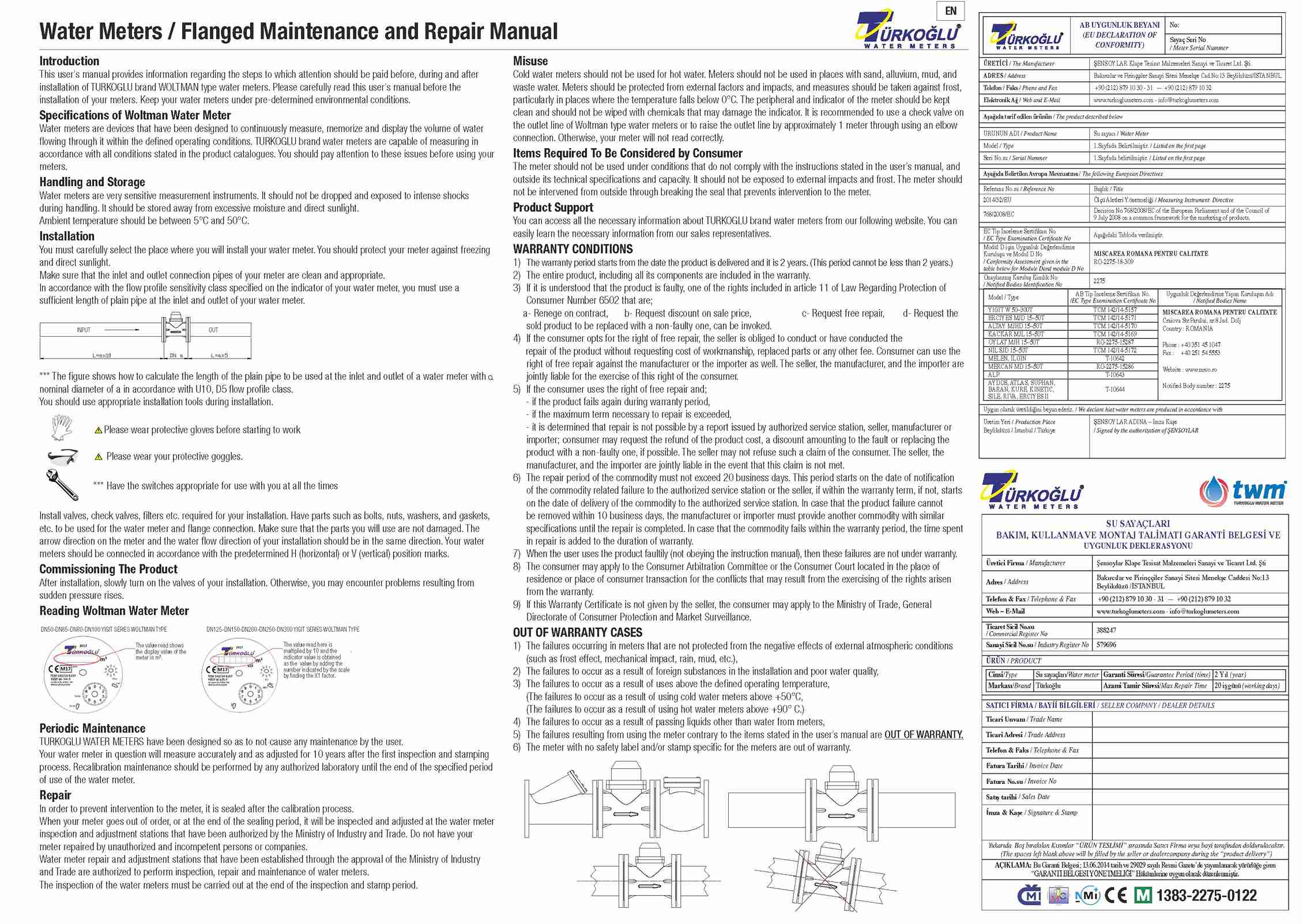 Instruction Manual And Warranty Certificate For Flanged Type